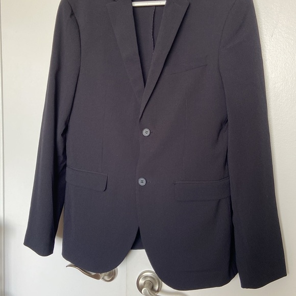 H&M Navy Blue Suit Jacket Blazer Slim Fit - Picture 2 of 5